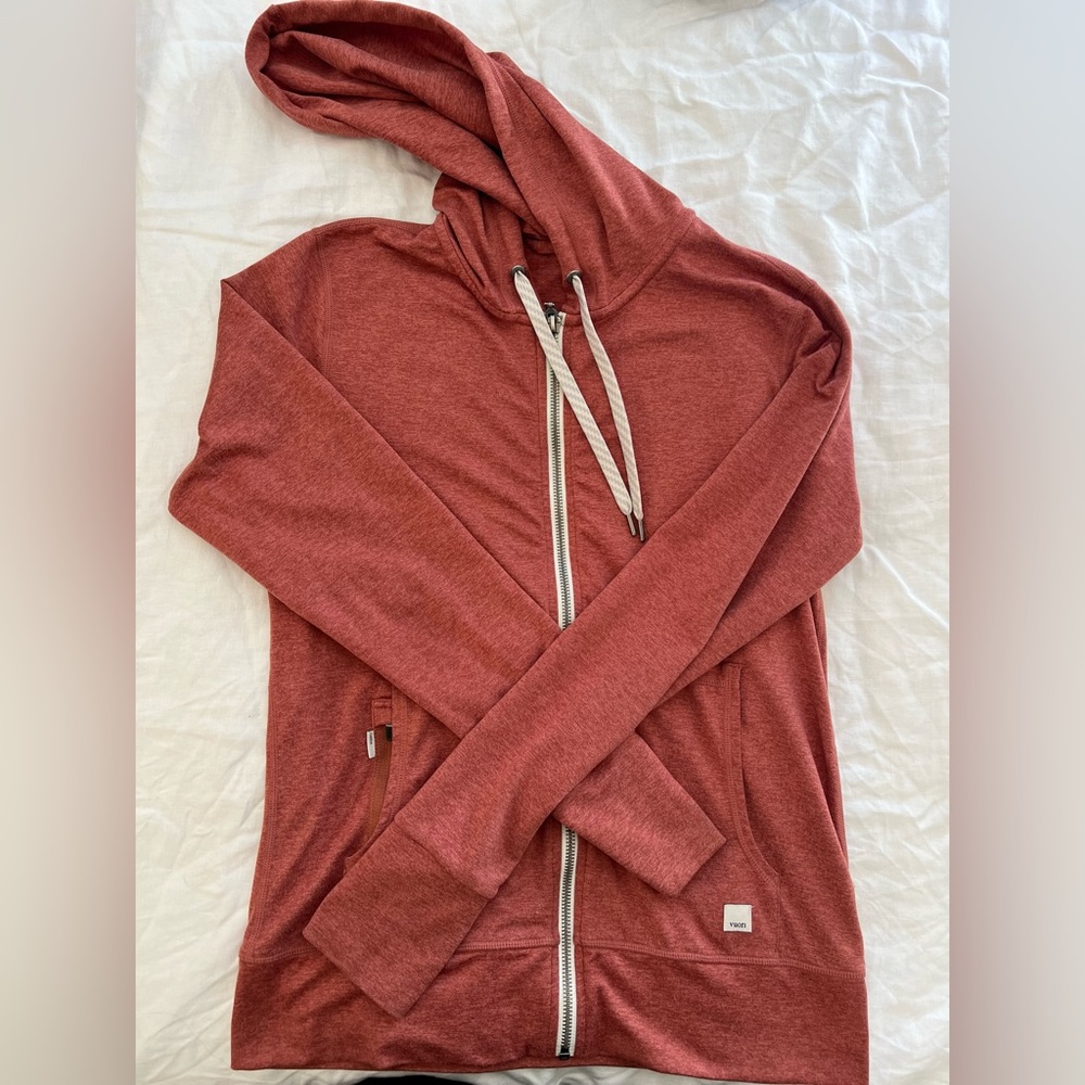 vuori cinnamon heather zip up hoodie